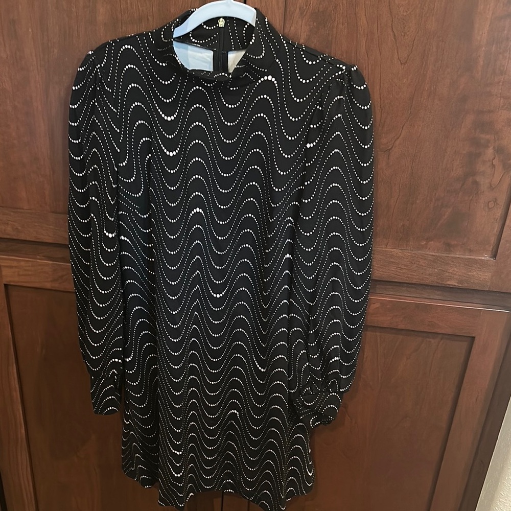 Kate Spade Black and Silver Sheath Dress with Bishop Sleeves